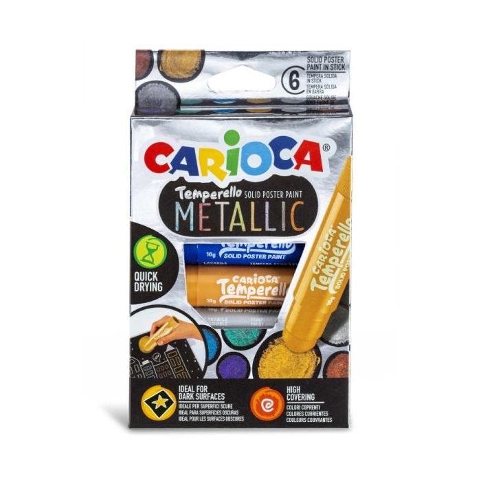 Carioca Temperello Metallic Pack de 8 Temperas Solidas - Gran Cobertura - Faciles de Mezclar - Sin Disolventes y Lavables - Seca