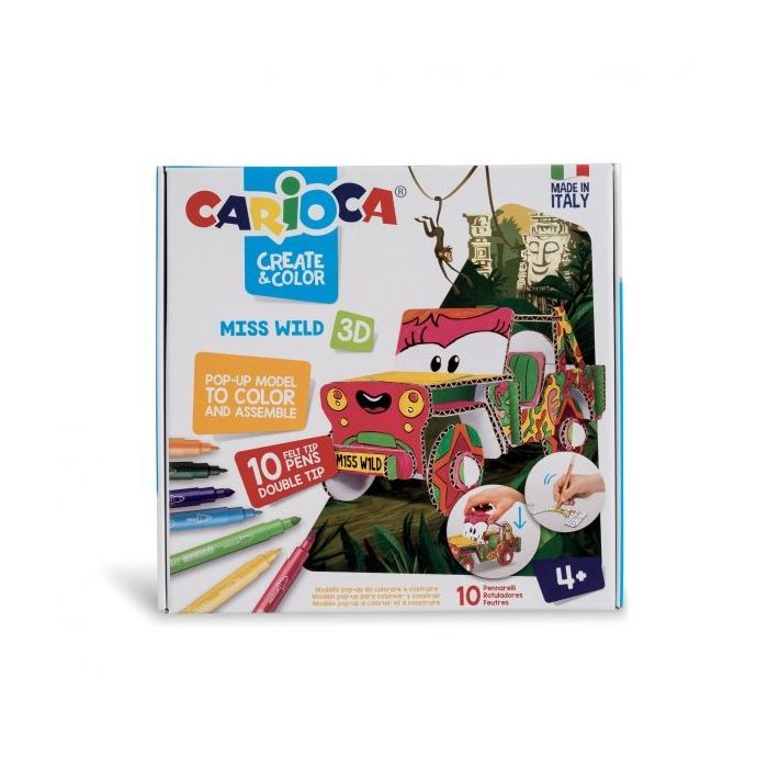 Carioca Pop-Up Pack de Modelos para Colorear y Construir - 10 Rotuladores Superlavables con Doble Punta - Fina y Media - Aventur