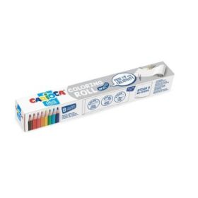 Carioca Coloring Roll White Rollo de Papel Adhesivo para Colorear + 8 Lapices de Colores Surtidos - Aplicable en Superficies Ver