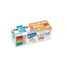 Carioca Mini Coloring Roll Abc de Papel Adhesivo para Colorear + 6 Lapices de Colores - Aplicable en Superficies Verticales u Ho