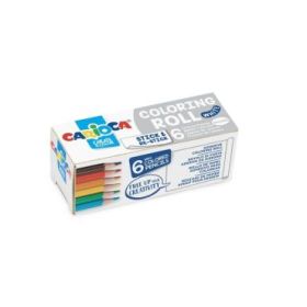 Carioca Mini Coloring Roll White Papel Adhesivo para Colorear + 6 Lapices de Colores - Aplicable en Superficies Verticales u Hor