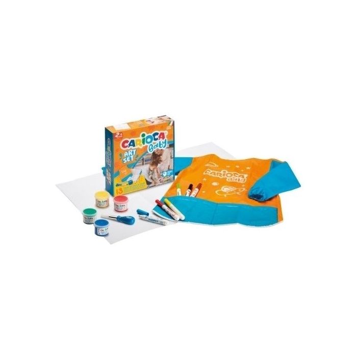 Carioca Baby Art Set Pack de Juegos con 12 Productos para Bebes - 1 Hoja de Papel, 1 Delantal Impermeable, 1 Cepillo Baby 2+, 4