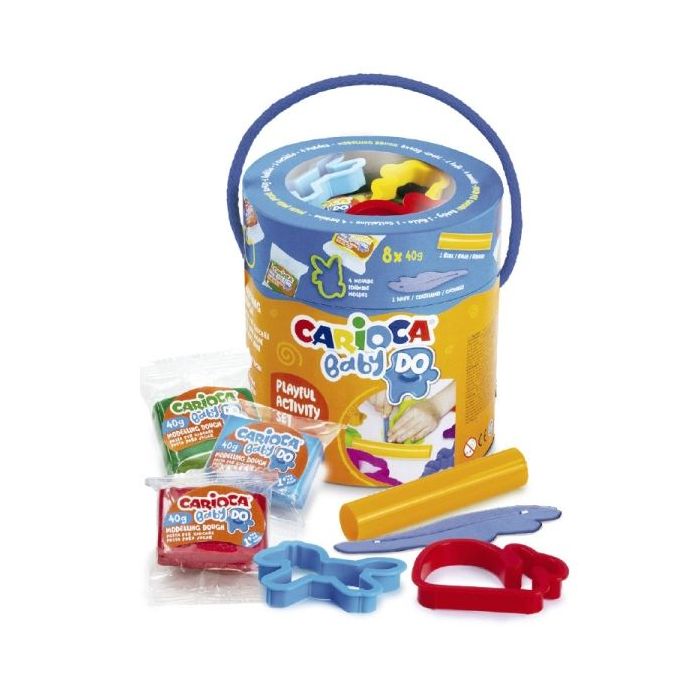 Carioca Baby Do Pack con 8 Pastillas de Pasta para Modelar 40gr + 4 Moldes + 2 Herramientas - Practico Bote con Asa - Colores Su