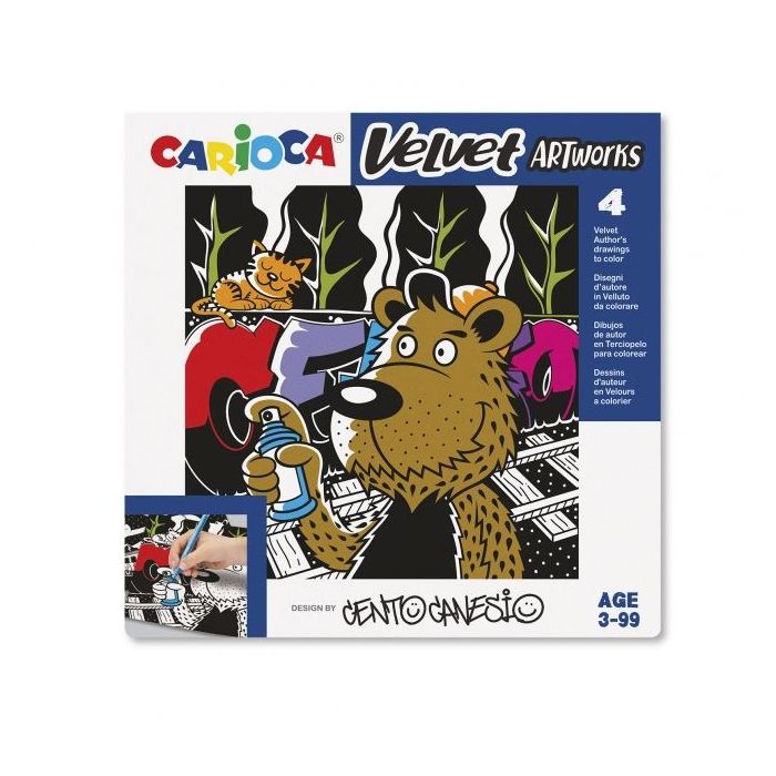 Carioca Velvet Artworks Pack de 4 Ilustraciones de Terciopelo para Colorear - Suave Textura - Desarrolla Destreza y Creatividad