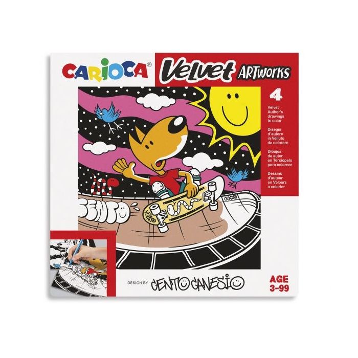 Carioca Velvet Artworks Pack de 4 Ilustraciones de Terciopelo para Colorear - Suave Textura - Desarrolla Destreza y Creatividad