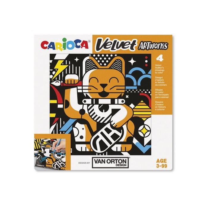 Carioca Velvet Artworks Pack de 4 Ilustraciones de Terciopelo para Colorear - Suave Textura - Desarrolla Destreza y Creatividad