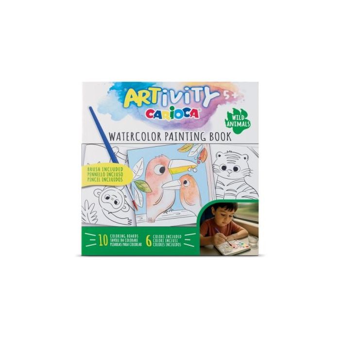 Carioca Artivity Acuarelas Wild Animals Libro para Colorear con Acuarelas - Cada Pagina contiene una Paleta con 6 Colores de Acu
