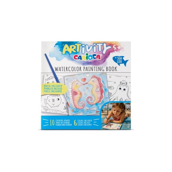 Carioca Artivity Acuarelas Sea Life Libro para Colorear con Acuarelas - Cada Pagina contiene una Paleta con 6 Colores de Acuarel