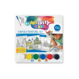 Carioca Artivity Cities of the World Vol. 1 Pack con 6 Laminas para Pintar + 6 Botes de Tempera + Pincel