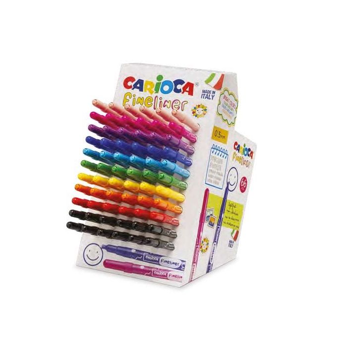 Carioca Fineliner Expositor con 66 Rotuladores - Punta Blanca de Acetal 0.5mm - Colores Surtidos