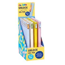 Carioca Unlock Gel Expositor con 24 Boligrafos de Tinta Gel Retractiles - Punta 0.7mm - Mecanismo de Clic Patentado - Tinta Colo