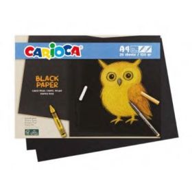 Carioca Black Pack con 20 Hojas A4 de Color Negro - Papel de 150gr - Recomendado para Tizas, Ceras, Rotuladores Brillantes etc..