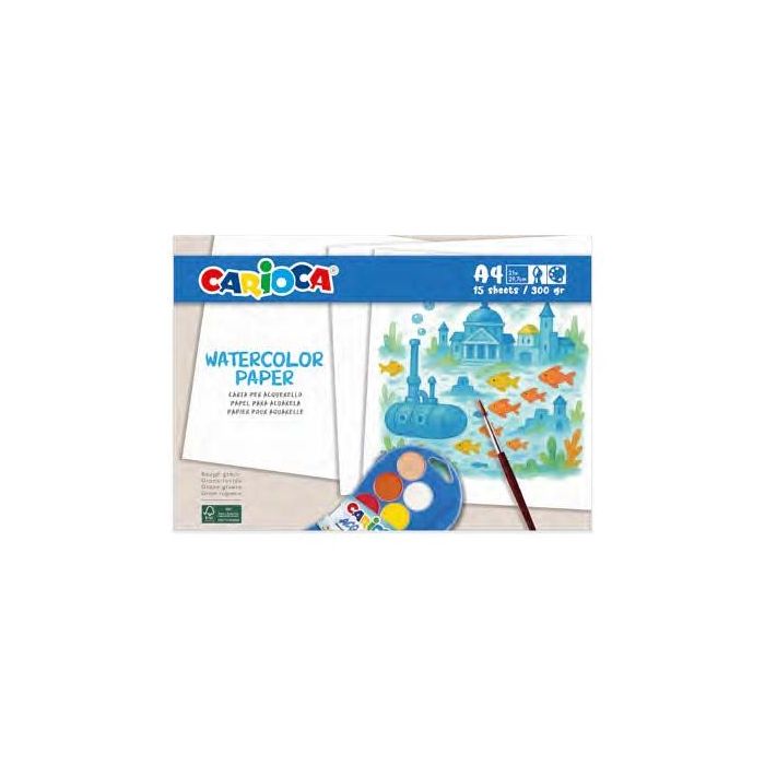 Carioca Watercolor Pack con 15 Hojas A4 para Acuarela - Papel de 300gr - No Deja que los Colores Traspasen
