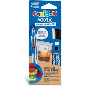 Carioca Acrylic Pack de 2 Marcadores de Pintura Acrilica - Punta Pincel - Tinta a Base de Agua - Alta Cobertura - Colores Blanco