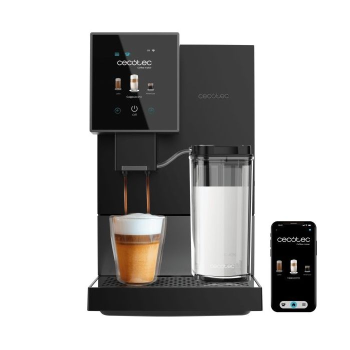 Cecotec Cremmaet Compactccino Connected Black Silver Cafetera Superautomatica - Molinillo - 19bar - Deposito 1.1L - Pantalla TFT