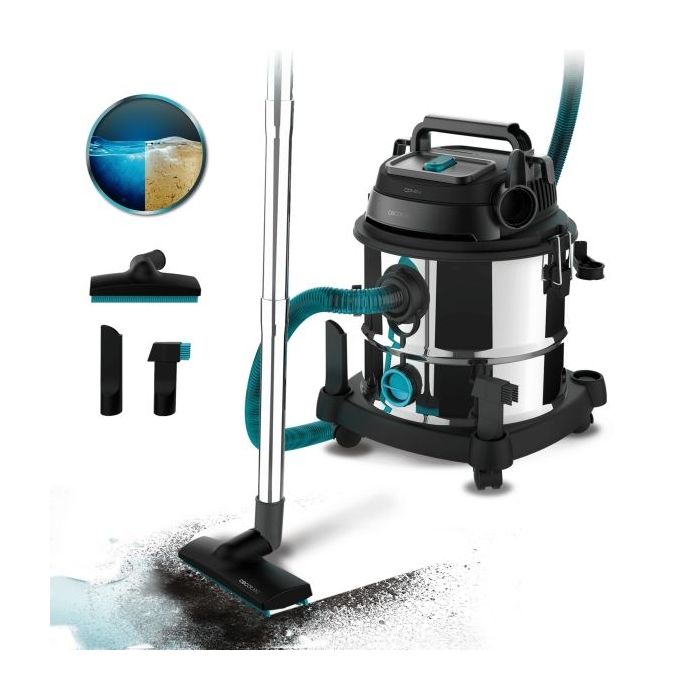 Cecotec Conga Rockstar Wet and Dry Steel Max Aspirador de Trineo para Solidos y Liquidos - 1400W - Deposito 20L - Funcion de Sop