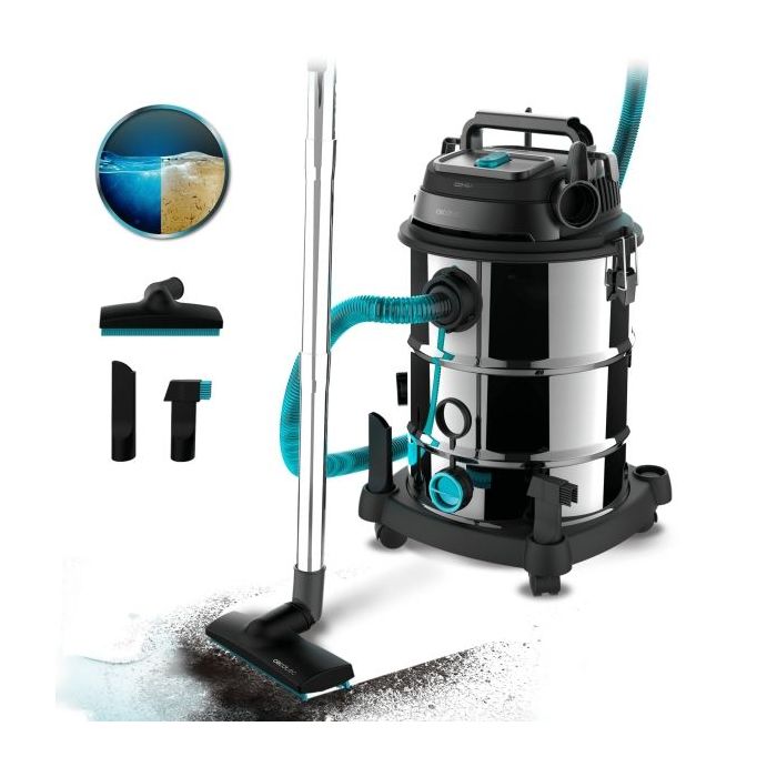 Cecotec Conga Rockstar Wet and Dry Steel Pro Aspirador de Trineo para Solidos y Liquidos - 1600W - Deposito 30L - Funcion de Sop