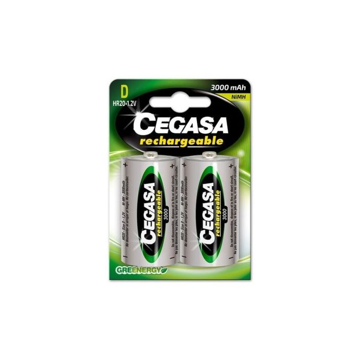 Cegasa Rechargeable Pack de 2 Pilas Recargables HR20 D 3000mAh