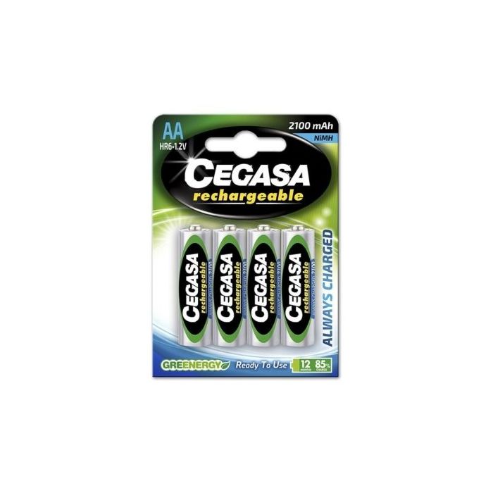 Cegasa Rechargeable Pack de 4 Pilas Recargables AA HR6 2100mAh - Tecnologia RTU