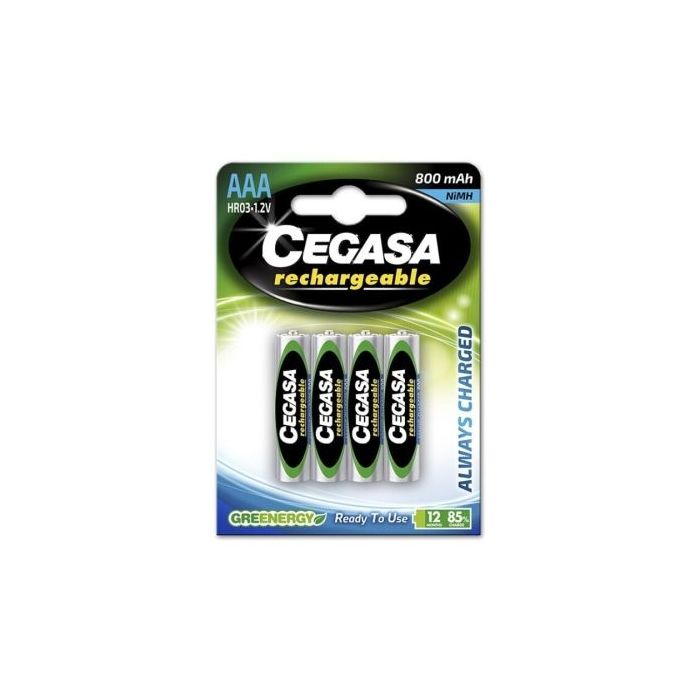 Cegasa Rechargeable Pack de 4 Pilas Recargables AAA HR03 800mAh - Tecnologia RTU