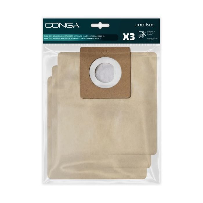 Cecotec Pack de 3 Bolsas de Recambio para Conga Powerbag 4000 XL - Alta Capacidad de Filtracion - Faciles de Instalar - Material
