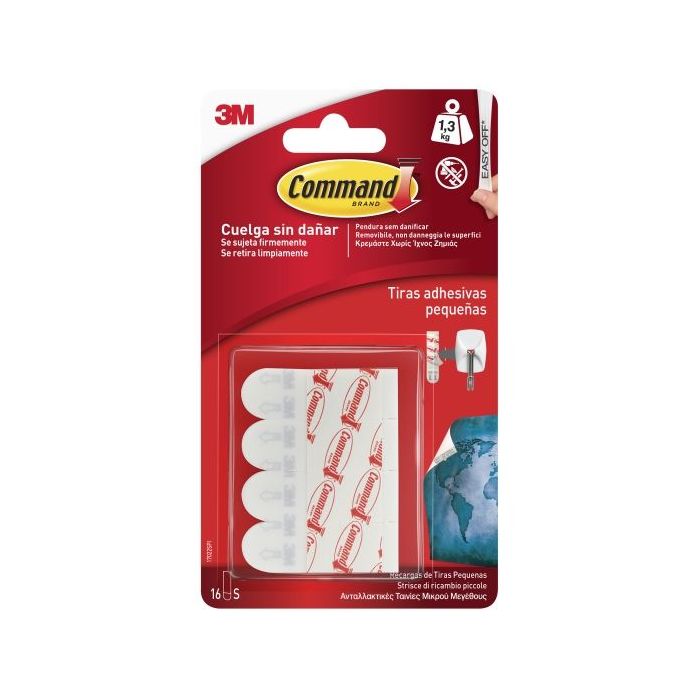Command Pack de 16 Tiras Adhesivas de Repuesto - Formatos S - Soporta hasta 1.3kg - Color Blanco