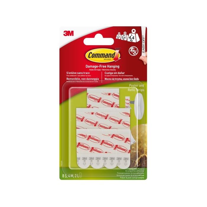Command Tiras Adhesivas para Posteres - Formatos Surtidos - Soporta hasta 4.4kg - Color Blanco