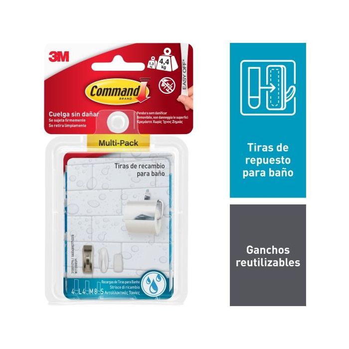 Command Pack de 16 Tiras Adhesivas de Repuesto - Formatos Surtidos - Resistente al Agua - Color Azul