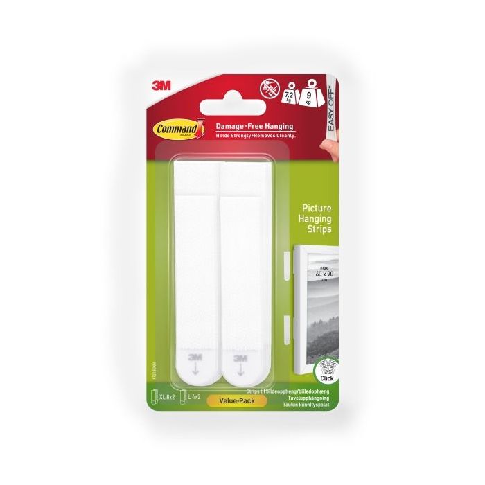 Command Pack de 24 Tiras Adhesivas para Objetos Pesados - 4 Pares L + 8 Pares XL - Soporta hasta 9kg - Color Blanco