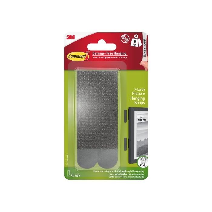 Command Pack de 8 Tiras Adhesivas para Objetos Pesados - 9kg - 4 Pares XL - Soporta hasta 9kg - Color Negro