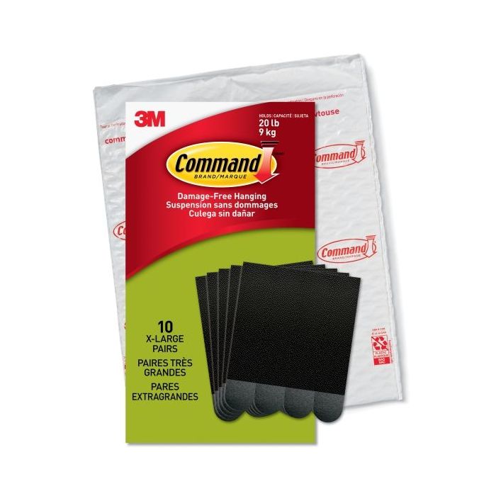 Command Pack de 20 Tiras Adhesivas para Objetos Pesados - 9kg - 10 Pares XL - Soporta hasta 9kg - Color Negro