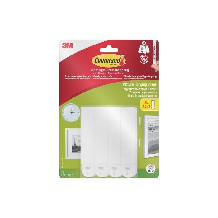 Command Pack de 48 Tiras Adhesivas para Objetos Pesados - 24 Pares XL - Soporta hasta 9kg - Color Blanco