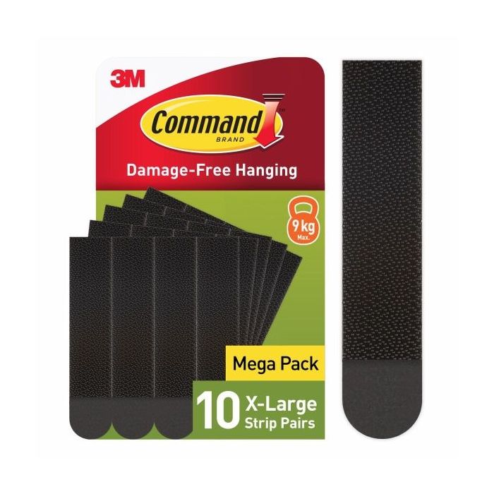 Command Pack de 20 Tiras Adhesivas para Colgar Cuadros - 10 Pares XL - Color Negro