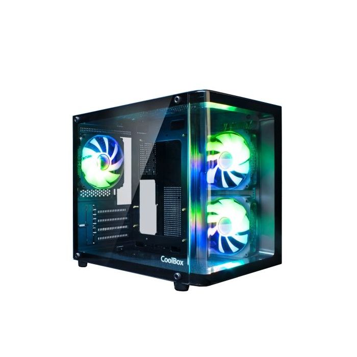 Coolbox GM100 Vision Caja Mini Torre Micro ATX, Mini-ITX - Frontal y Lateral Cristal Templado - Tamaño HDD 2.5  - USB-A 3.0 y Au