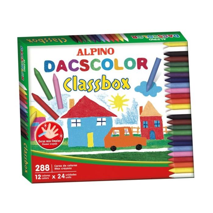 Alpino Dacscolor Economy Pack con 288 Ceras Semiblandas de Colores - Mezclables - No Manchan - Colores Surtidos