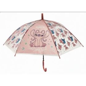 Safta Stitch Ohana Paraguas Automatico de 76cm - 8 Paneles - Asa y Punta de PVC - POE - Nervios de Acero de 8mm - Color Rosa Pas