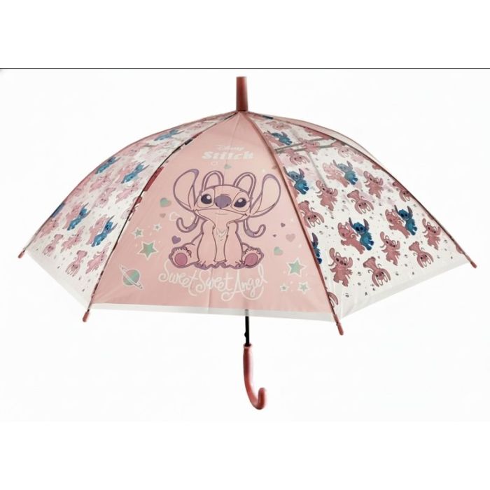Safta Stitch Ohana Paraguas Automatico de 76cm - 8 Paneles - Asa y Punta de PVC - POE - Nervios de Acero de 8mm - Color Rosa Pas