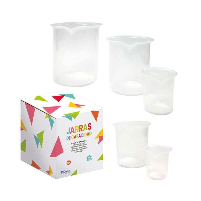 Dohe Juego de Jarras graduadas de Plastico - 1L, 0.5L, 0.25L, 100Ml, 50ml - Recomendado para Tercer Ciclo de Primaria