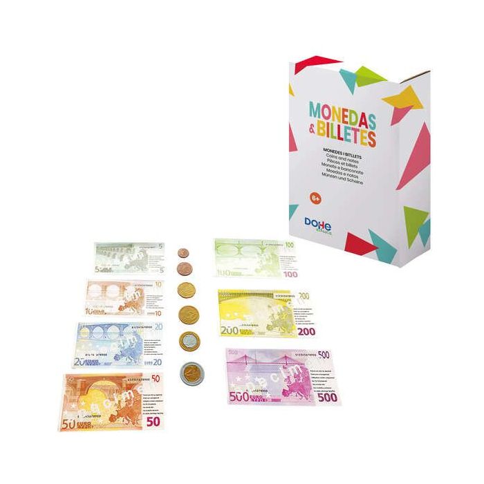 Dohe Juego de Monedas y Billetes de Euro - Plastico Resistente - Reutilizable - Recomendado para Primaria
