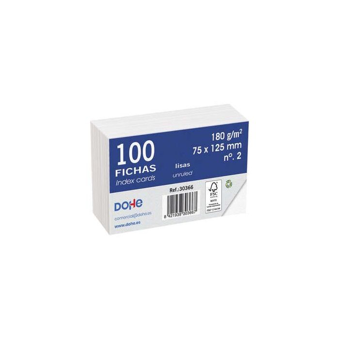 Dohe Fichas de Cartulina Offset Blanca - 180g - Paquete de 100 Unidades