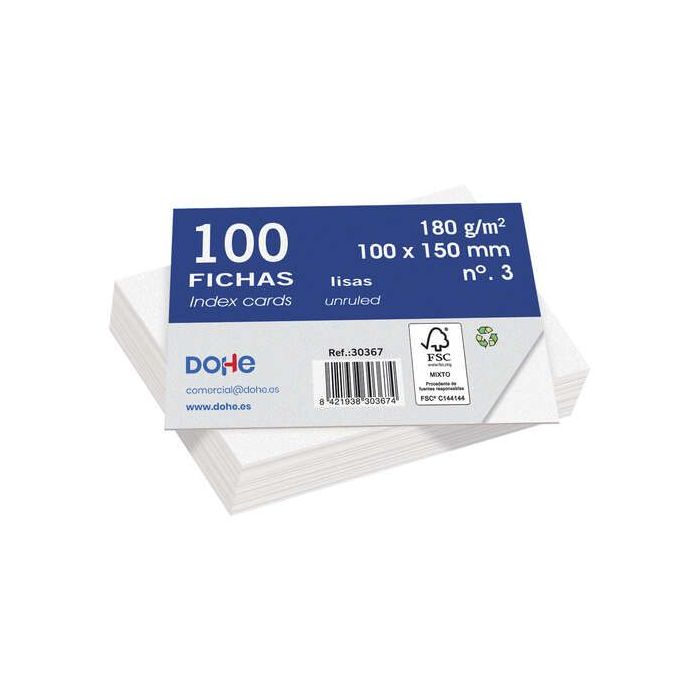 Dohe Fichas de Cartulina Offset Blanca - 180g - Paquete de 100 Unidades
