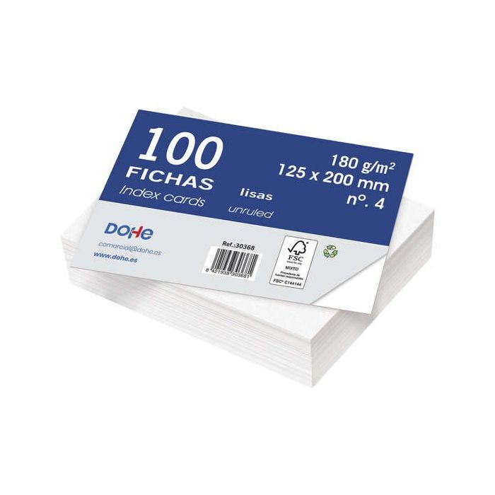 Dohe Fichas de Cartulina Offset Blanca - 180g - Paquete de 100 Unidades - Lisas