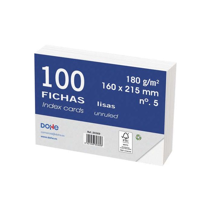 Dohe Fichas de Cartulina Offset Blanca - 180g - Paquete de 100 Fichas - Lisas