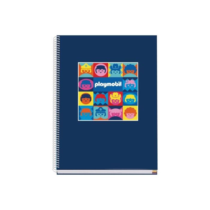 Dohe Playmobil Cuaderno Espiral A4 100 Hojas Microperforadas Cuadricula 5mm - Tapa Dura Carton Forrado - Bandas de Color