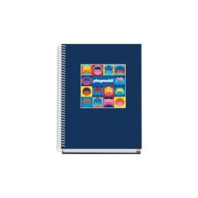 Dohe Playmobil Cuaderno Espiral A5 100 Hojas Cuadricula 5mm - Tapa Dura Impresa a todo Color y Plastificada en Brillo - Bandas d