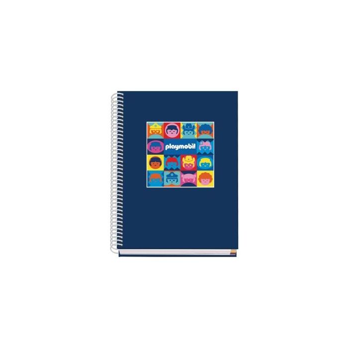 Dohe Playmobil Cuaderno Espiral A5 100 Hojas Cuadricula 5mm - Tapa Dura Impresa a todo Color y Plastificada en Brillo - Bandas d