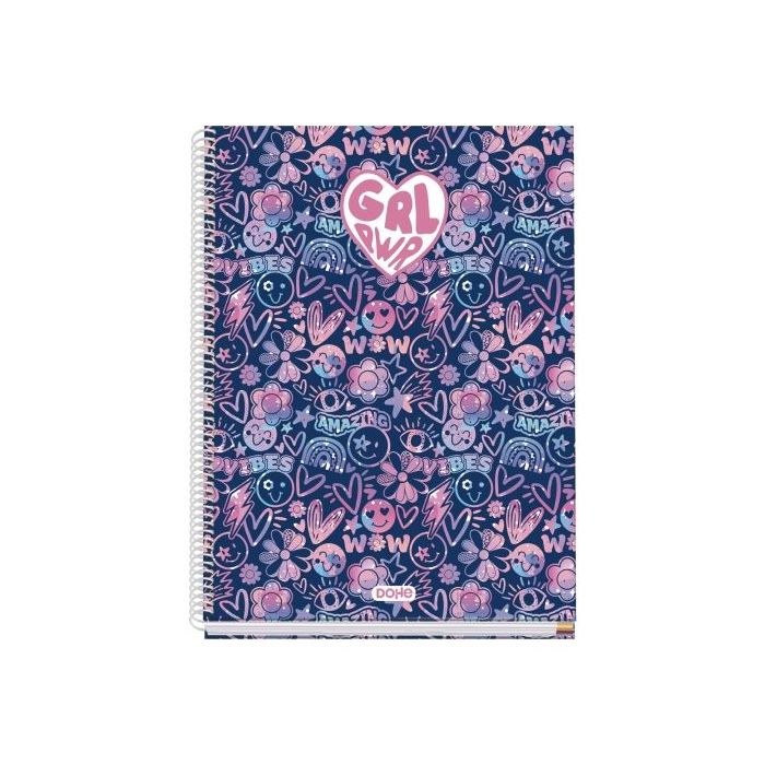 Dohe Girl Power Cuaderno de Espiral Metalica - Formato A4 - 100 Hojas Offset de 90g - 5x5mm - Microperforadas - Banda de Color -