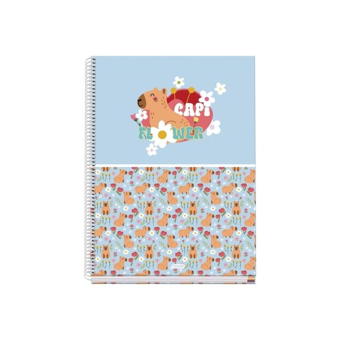 Dohe Capi Flower Cuaderno de Espiral Metalica - Formato A4 - 100 Hojas Offset de 90g - 5x5mm - Microperforadas - Banda de Color