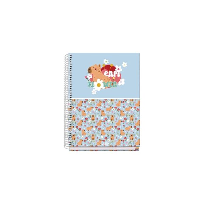 Dohe Capi Flower Cuaderno de Espiral Metalica - Formato A5 - 100 Hojas Offset de 90g - 5x5mm - Microperforadas - Banda de Color