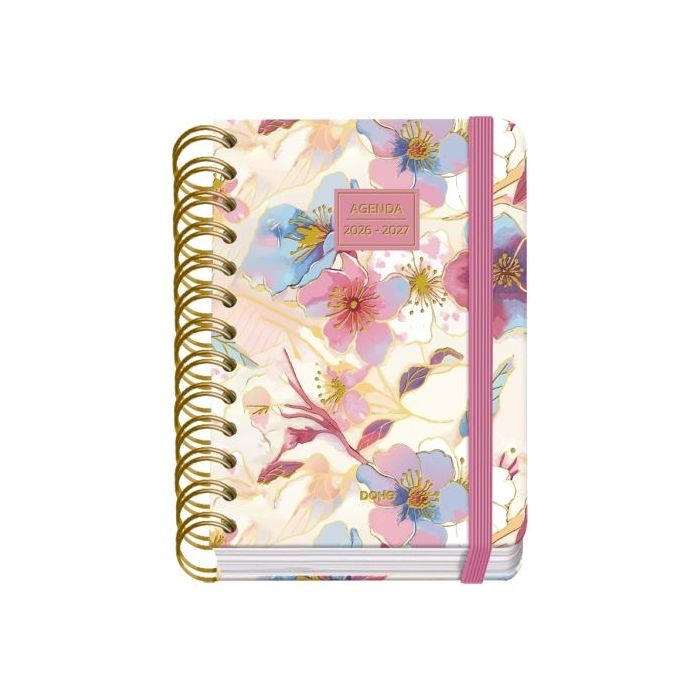 Dohe Premium Magnolia Agenda Escolar 26/27 - Formato A6 - Dia Pagina - Papel Offset Ahuesado 80g - Cubierta de Carton Plastifica